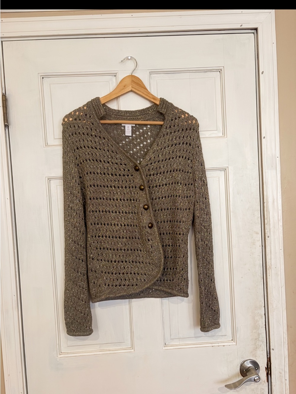 Chico's Openwork Button-Front Cardigan in Taupe